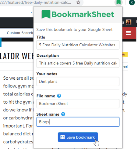 Save bookmark and add description