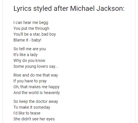 Song Lyrics in the style of an artist