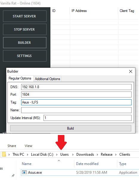 VanillaRAT build a client
