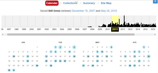 View webpages on wayback machine by year