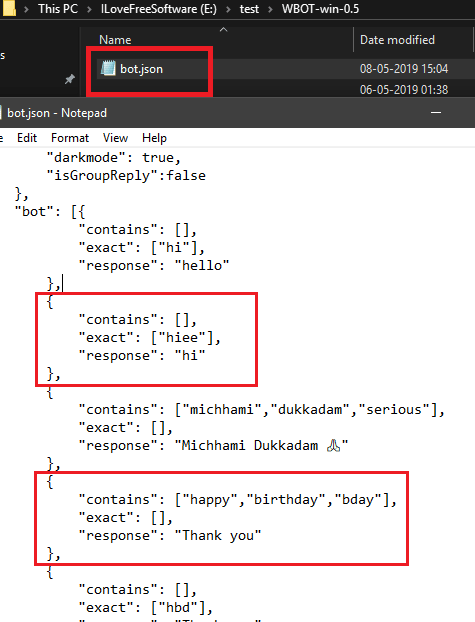 WBOT bot JSON file