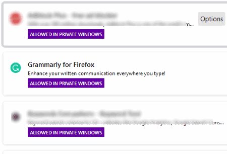 add-ons are allowed in private windows