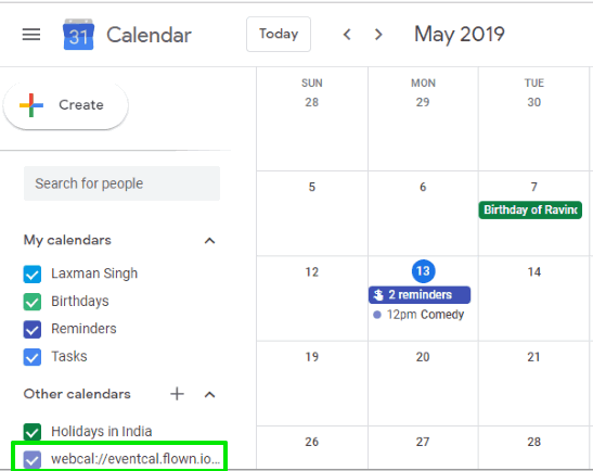 facebook upcoming going to events added to google calendar