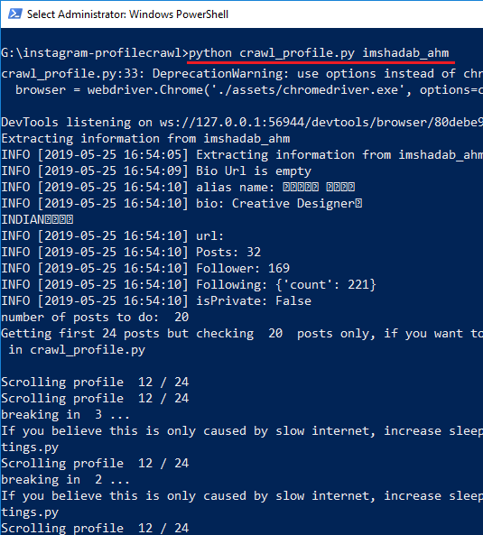 instgram python crawler command