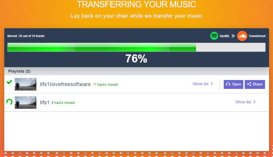 playlists transfer process in progress