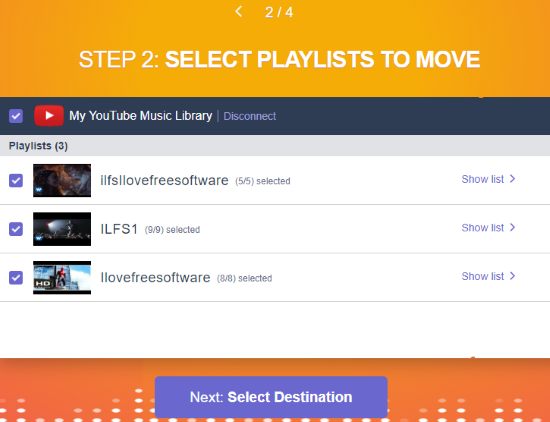 select playlists and tracks