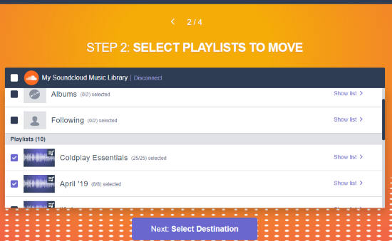 select playlists and tracks