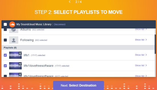 select playlists and tracks