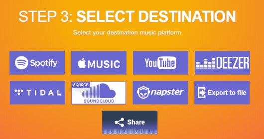 select spotify as destination