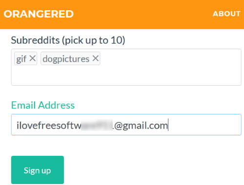 select subreddit and enter email address