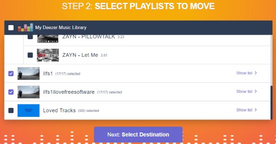 select tracks and playlists