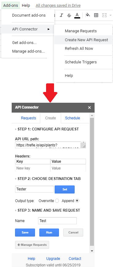 API Connector fill credentials
