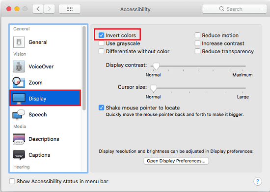 Accessibility settings MAC