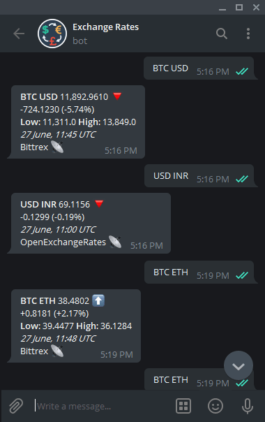 Exchange rates bot in action