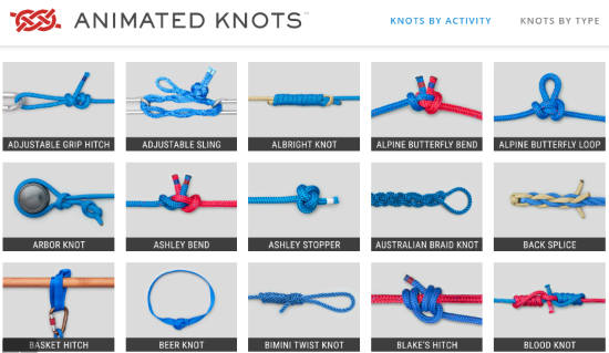 Find knots by category and learn to tie knots