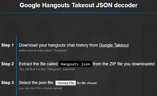 Google hangouts Takeout JSON Decoder Home