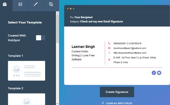 Hubspot.com signature maker website