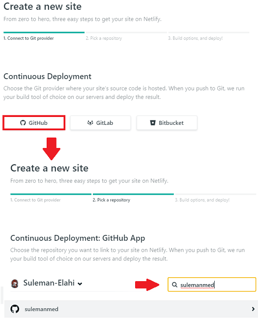 Netlify create new site from git