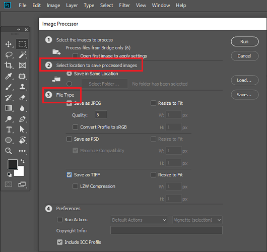 Photoshop image processor settings