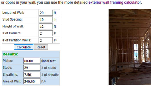 Stud Wall Framing Calculator