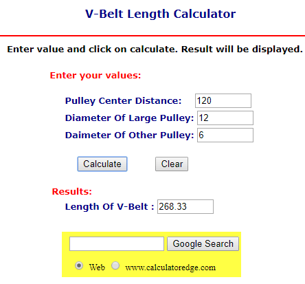 V-Belt length calculator in action