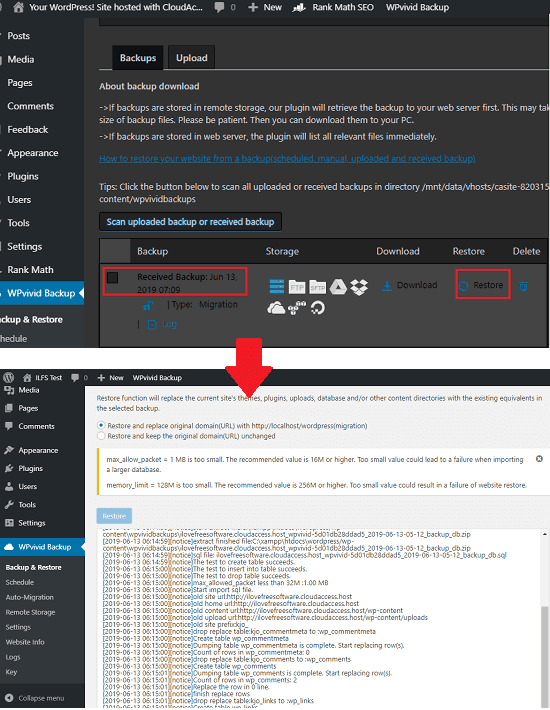 WPvivid Backup in action