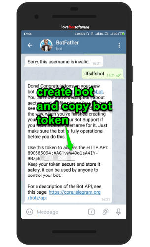 create bot and copy bot token