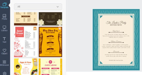 create restaurant menu card