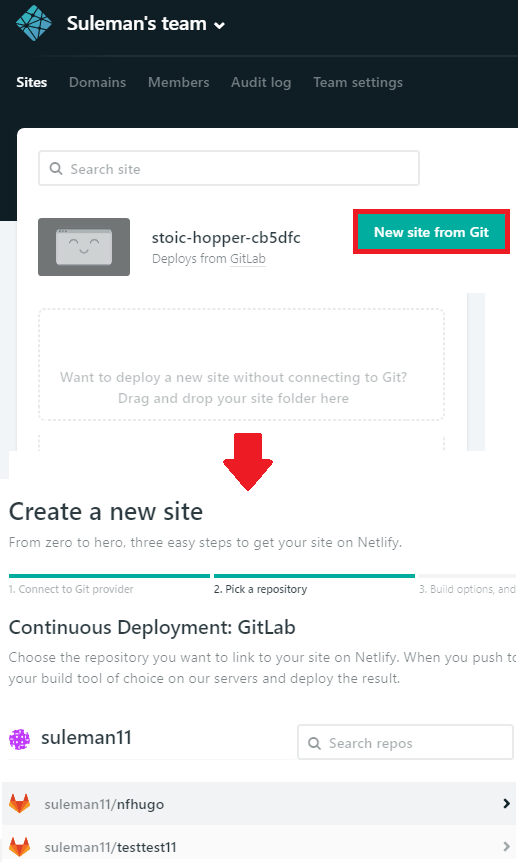 create site from GitLab