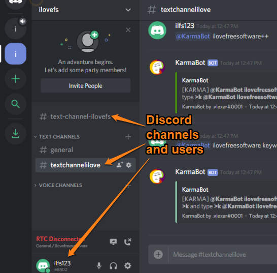 discord channels and users