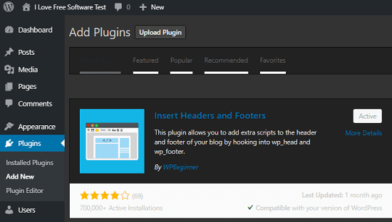 insert headers and footers plugin