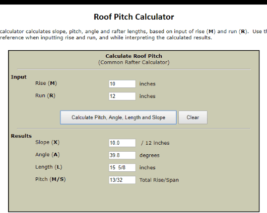 roof pitch calculator