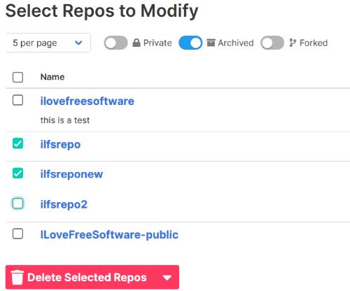 select repositories and delete them