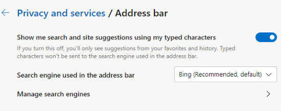 set bing as default search engine