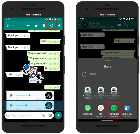 transcriber select voice note to transcribe