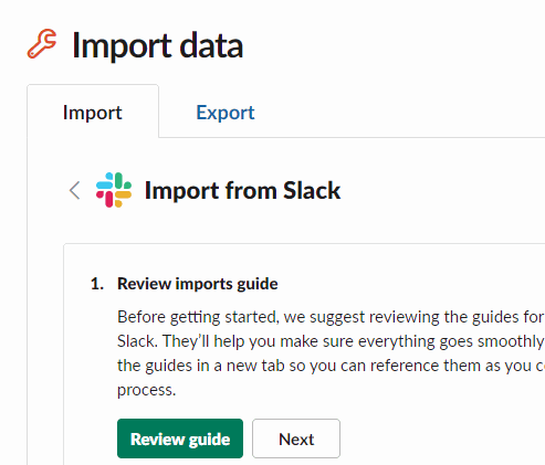 upload the zip archive using slack importing tool