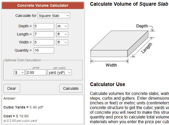 CalculatorSoup Concrete Calculator
