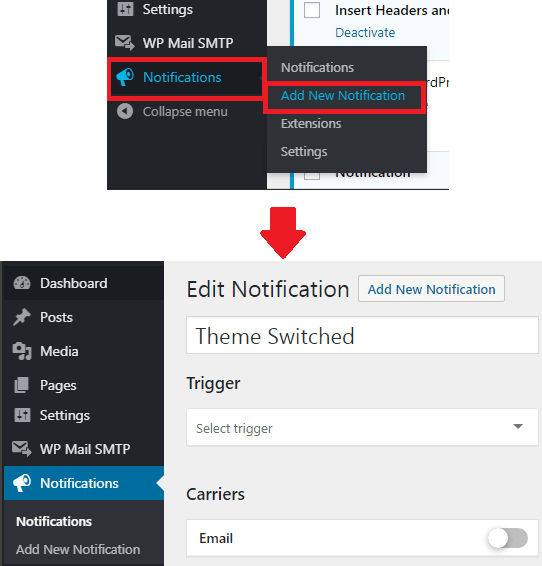 Create a new notification in WordPress