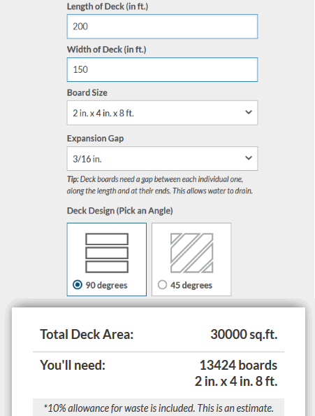 Deck Material Calculator