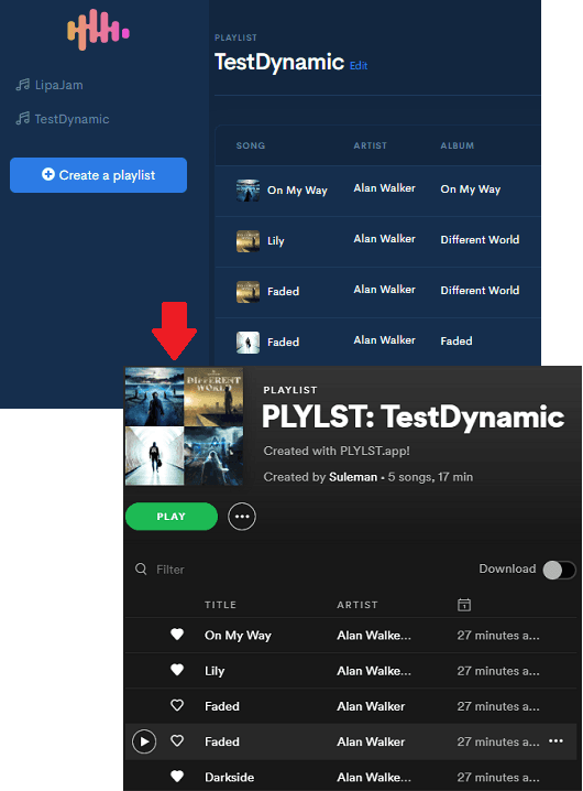 Dynamic playlist created plylst