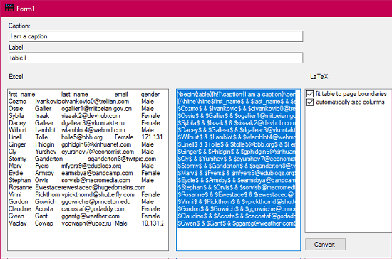 Excel-to-Latex Windows Program