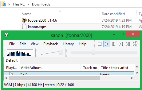 Foobar2000 playing VGM files in Windows