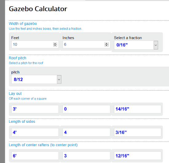 LearnFraming.com Gazebo Calculator
