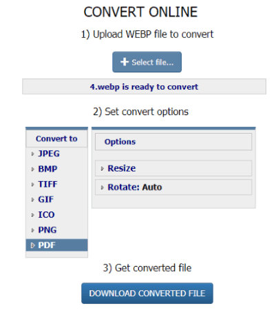 Online WebP to PDF converter