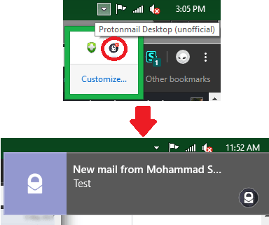 ProtonMail desktop app notifications and tray icon