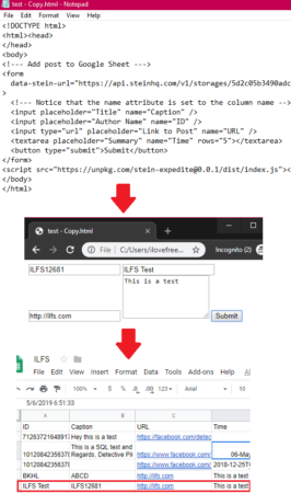 Use Google Sheet as Database to serve site content, Connect HTML forms