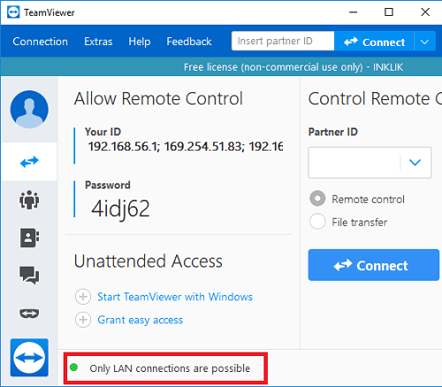 TeamViewer LAN Connections configured
