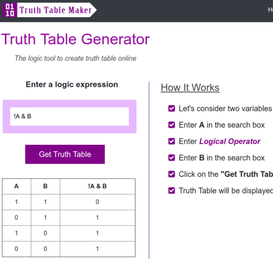 Truth Tabele Generator TT Maker