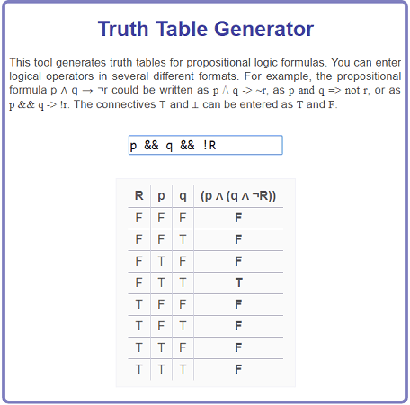 Truth table generator standford
