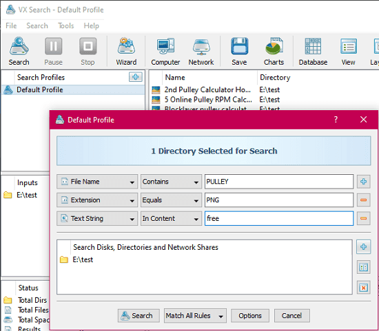 VX Search free file serach tool for Windows